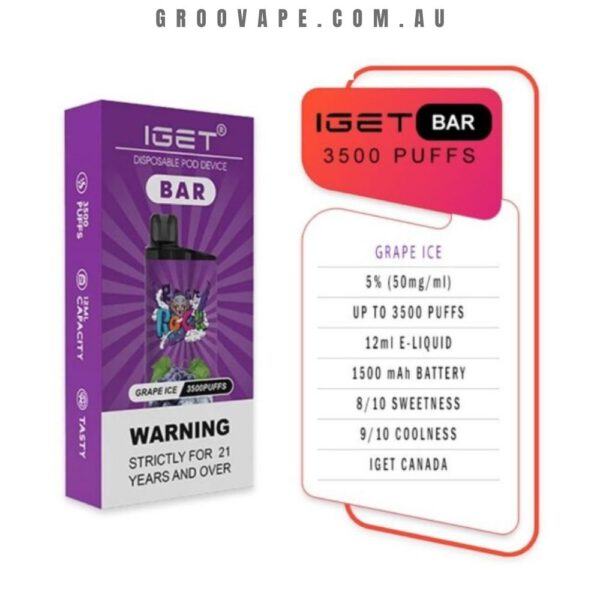 IGET Bar 3500 Puffs Grape Ice - Image 2