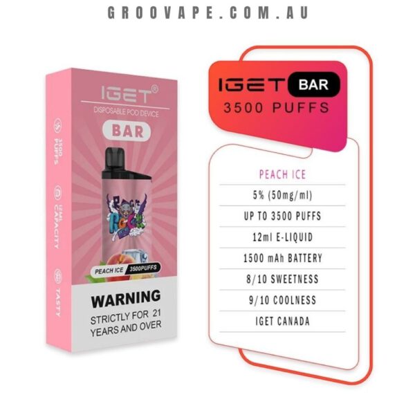 IGET Bar 3500 Puffs Peach Ice - Image 2